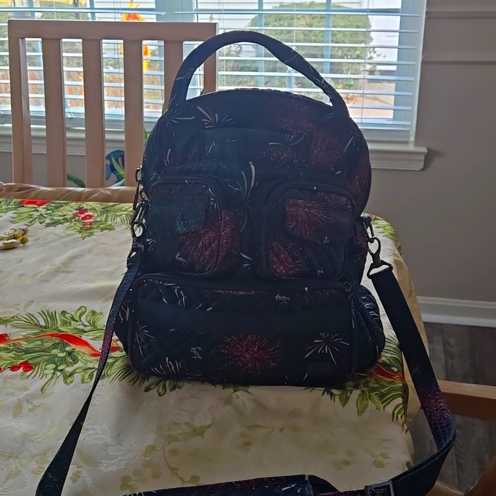 Lug Mini Puddle Jumper Travel Bag Navy Blue Red & White fireworks - gently used